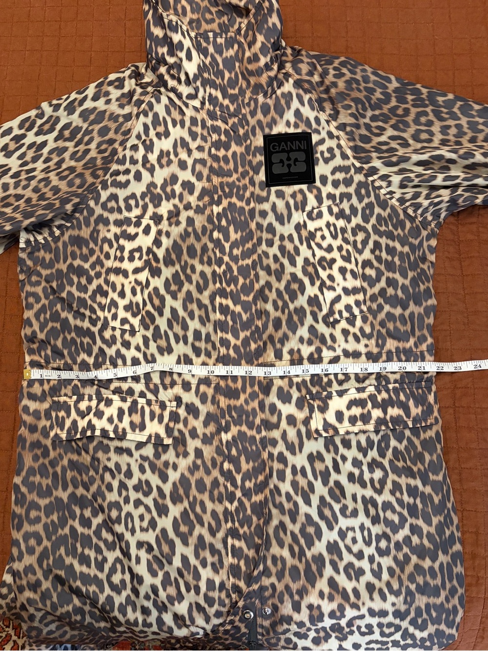 GANNI Leopard Print Nylon Parka Coat Maxi Hooded. Sz S/M - NEW! - Picture 11 of 11
